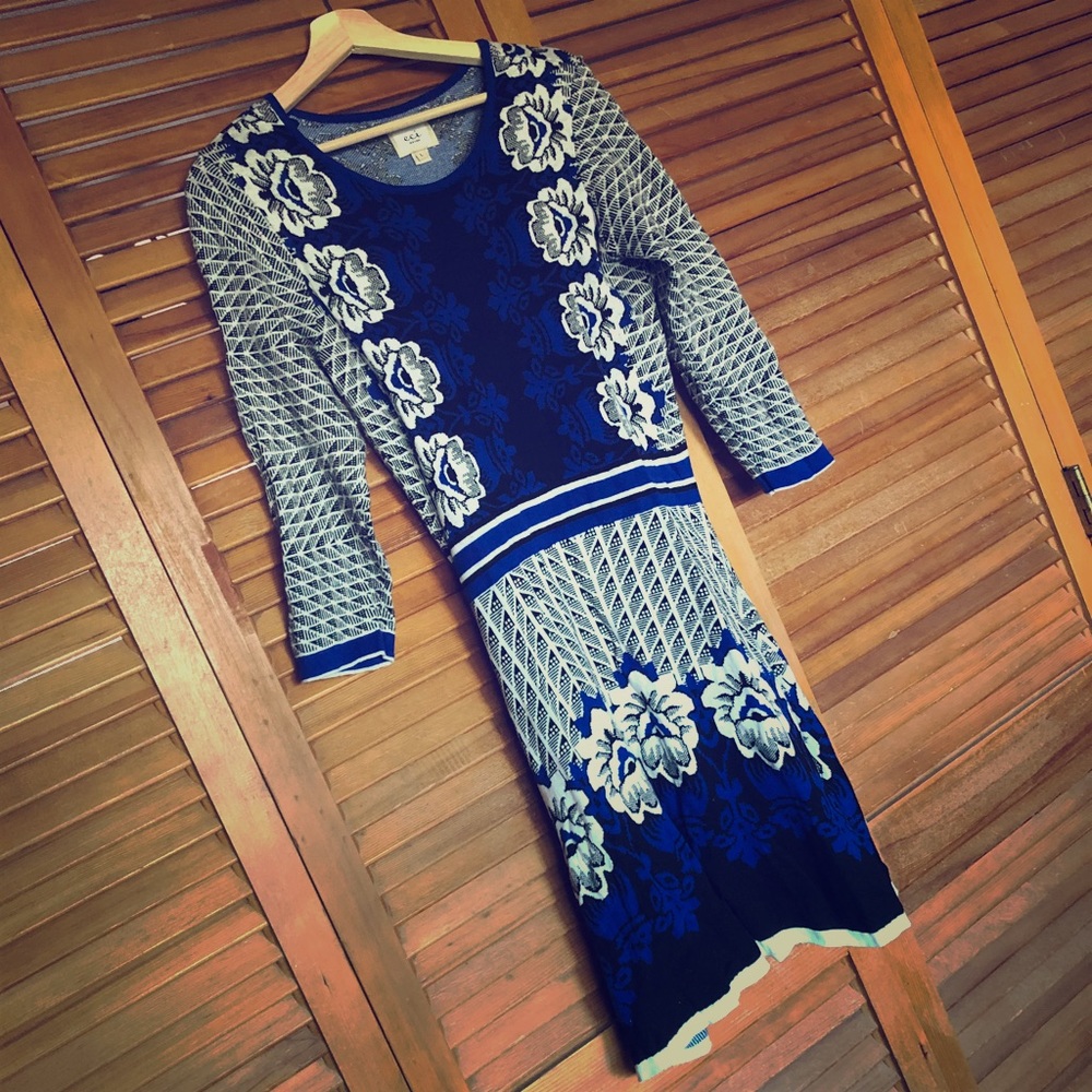 ECI intarsia knit sweater dress